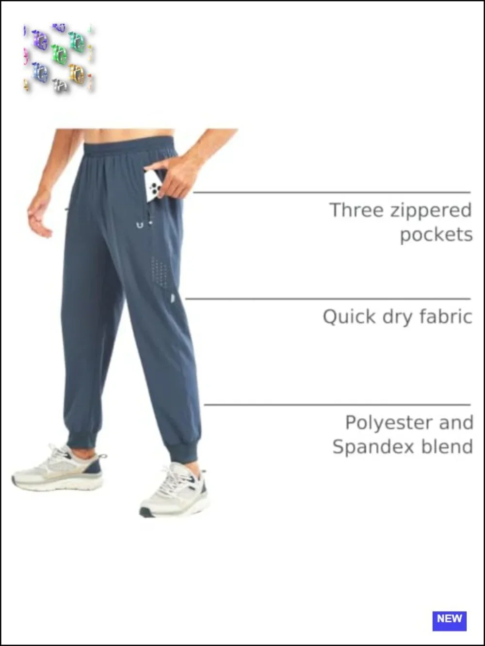 Men's Athletic Running Pants Quick-Dry Joggers with Zippered Pockets